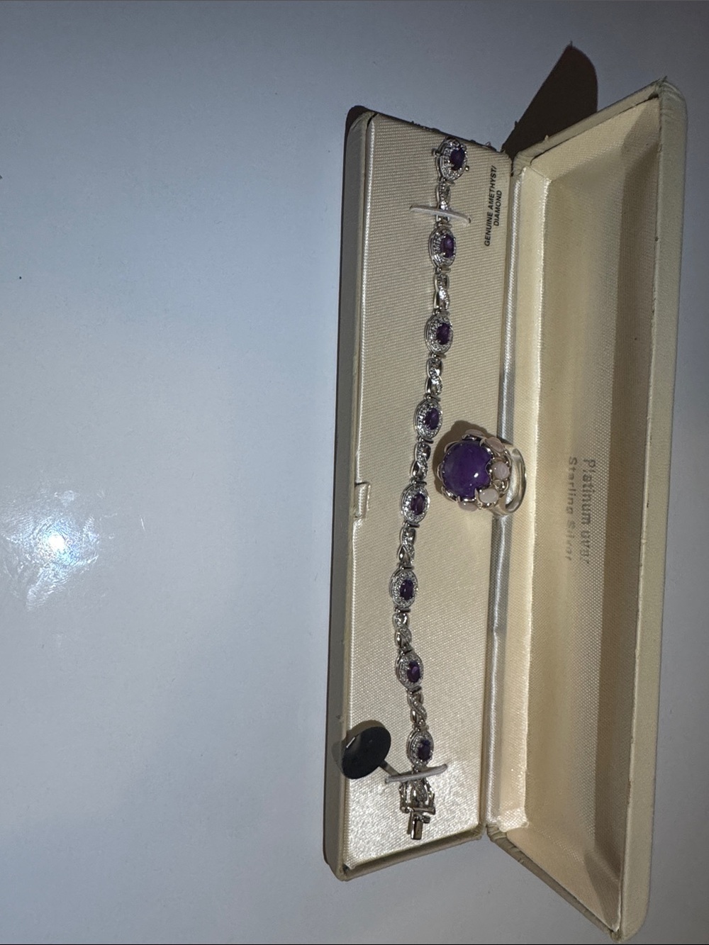 Fashion Jewelry Sterling Silver Bracelet and Ring Set - Purple